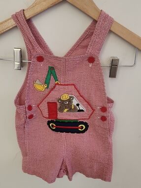 Vintage Toddler Teddy Bear Houndstooth Overalls 2T